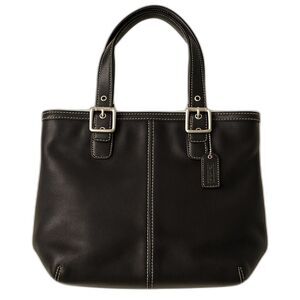 Coach Hampton Black Leather Tote Shoulder Bag Style 9572 with White Stitches Y2K